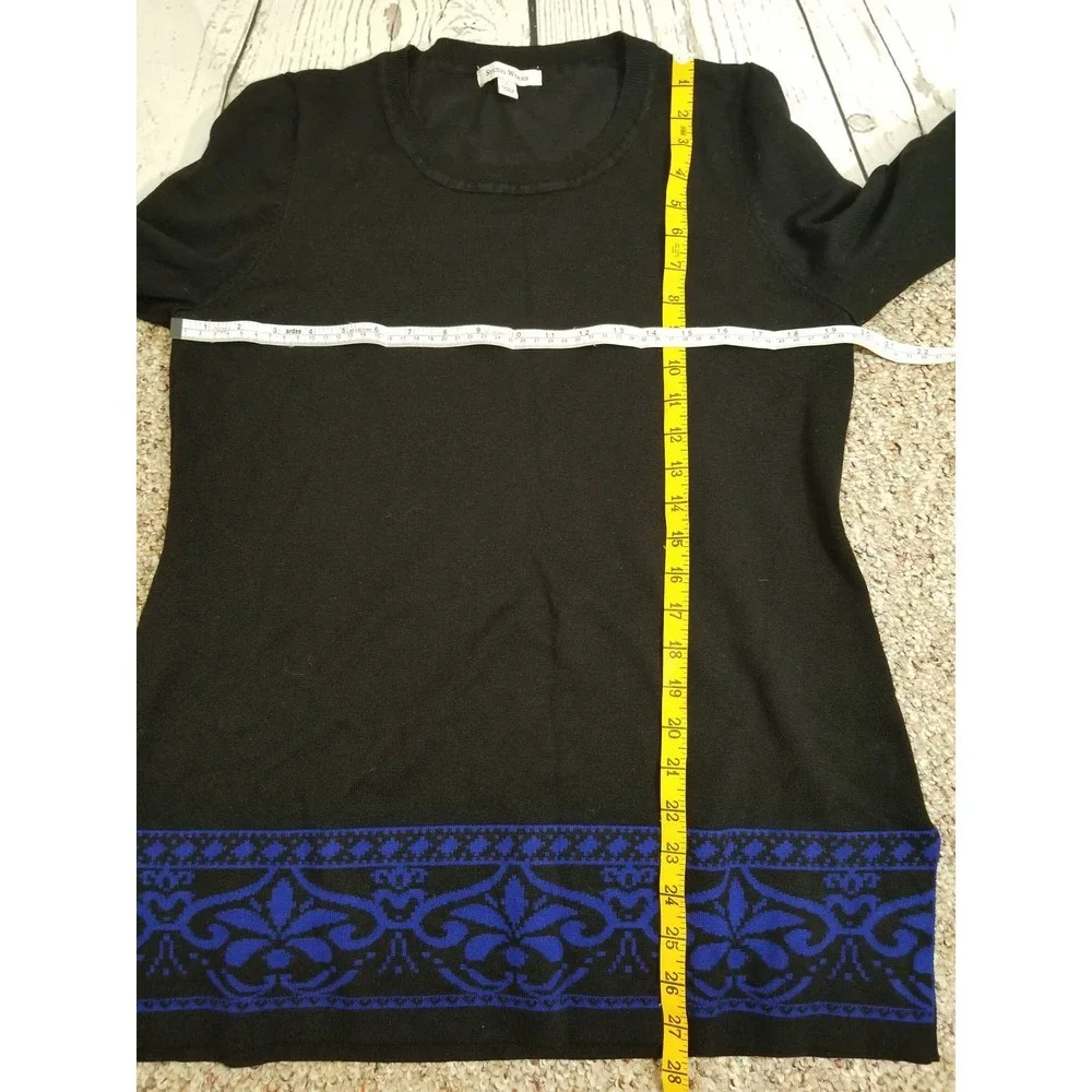 Studio Works Tunic Sweater L Black Blue Damask Scarf Set Long Sleeve - Picture 3 of 11
